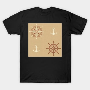 Pattern of anchors and compass roses on light gamboge T-Shirt